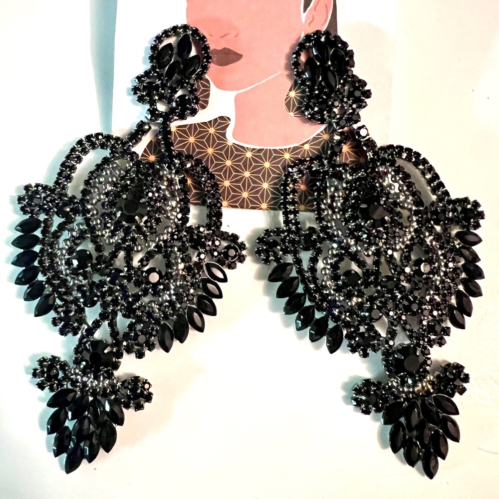 Black Onyx Rhinestone Bedazzled Earrings